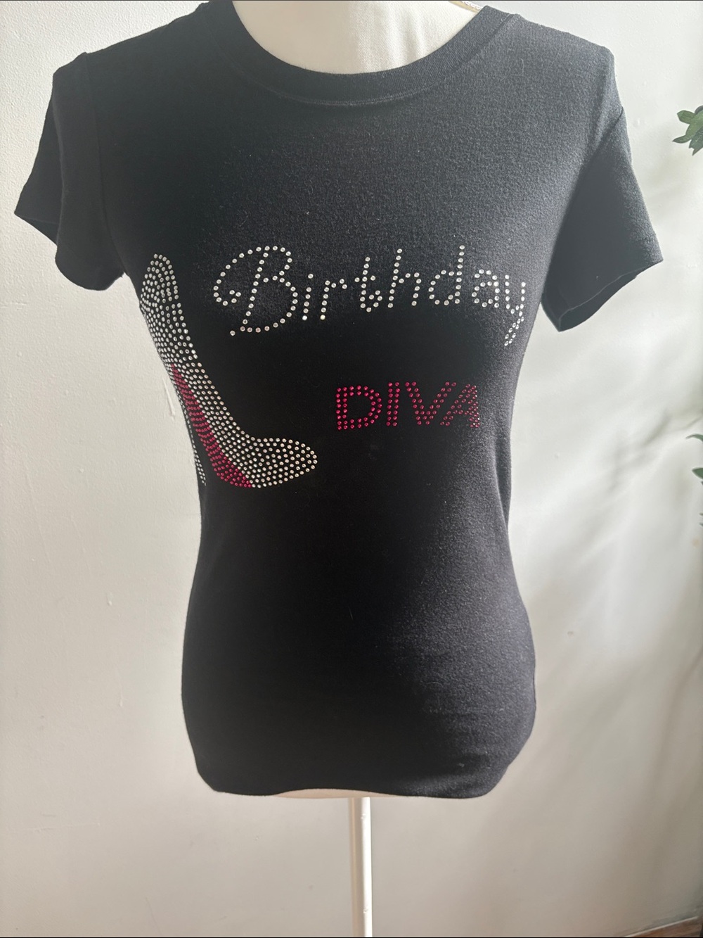 Bella Canvas Black Rhinestone "Birthday Diva" Tee with Pink Accent